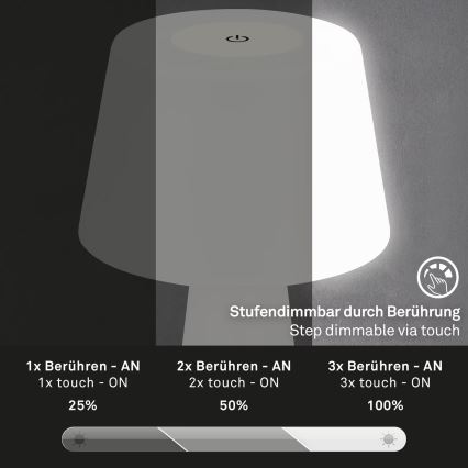 Brilo - LED Dimbaar rechargeable buitenshuis tafellamp LED/3,5W/5V IP44 wit