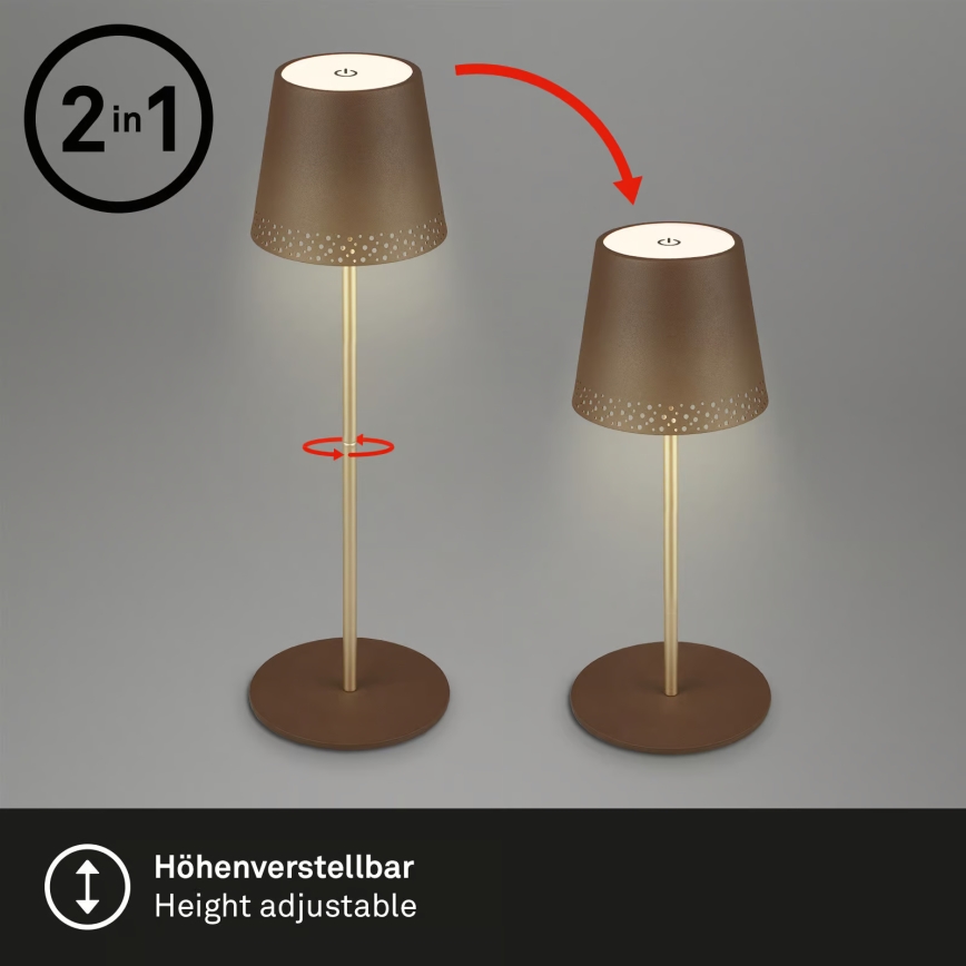 Brilo - KIKI dimbare oplaadbare LED-tafellamp voor buiten met aanraakbediening LED/2,6W/5V IP44 2600 mAh bruin
