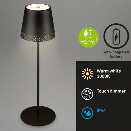 Brilo - Dimbare oplaadbare aanraak-LED tafellamp voor buiten KIKI LED/2,6W/5V IP44 2600 mAh zwart