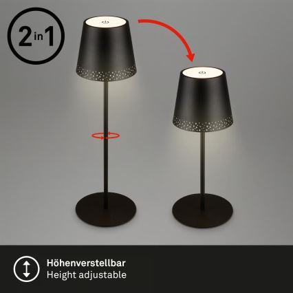 Brilo - Dimbare oplaadbare aanraak-LED tafellamp voor buiten KIKI LED/2,6W/5V IP44 2600 mAh zwart