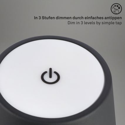 Brilo - Dimbare oplaadbare aanraak-LED tafellamp voor buiten KIKI LED/2,6W/5V IP44 2600 mAh zwart