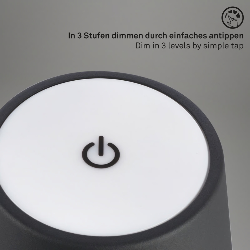 Brilo - Dimbare oplaadbare aanraak-LED tafellamp voor buiten KIKI LED/2,6W/5V IP44 2600 mAh zwart