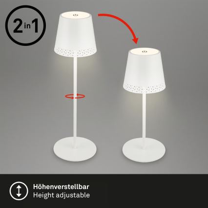 Brilo - LED dimbare oplaadbare aanraaktafellamp voor buiten KIKI LED/2,6W/5V IP44 2600 mAh wit