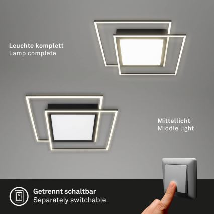 Brilo - LED plafondlamp 2xLED/16W/230V + LED/19W 51,5x51,5 cm zwart