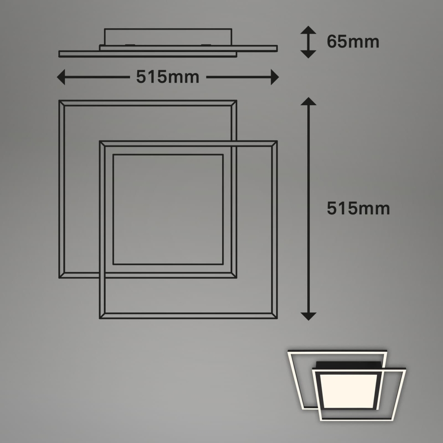 Brilo - LED plafondlamp 2xLED/16W/230V + LED/19W 51,5x51,5 cm zwart