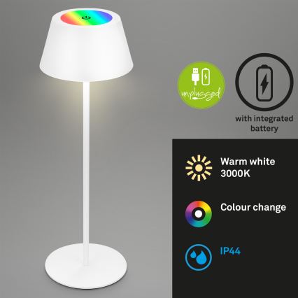 Brilo - RGB-LED dimbare oplaadbare aanraakbare tafellamp voor buiten KIKI LED/2,6W/5V IP44 2600 mAh wit