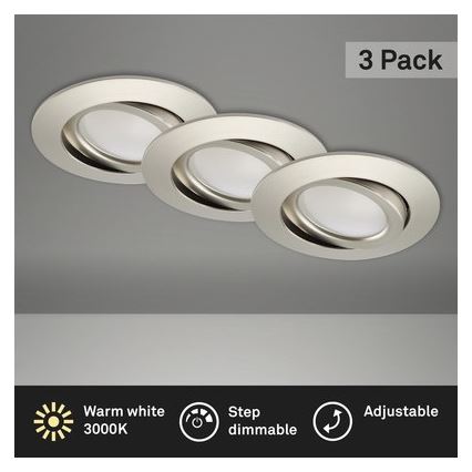Brilo - LOT 3x Spot encastrable de salle de bain à intensité variable LED/5W/230V IP23 chrome mat