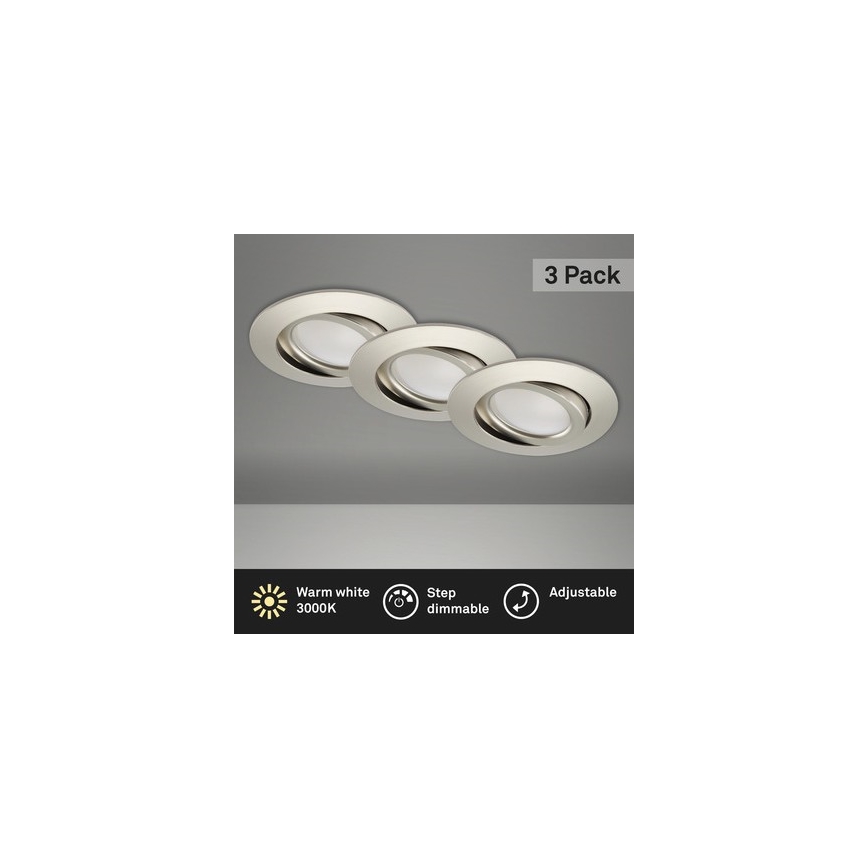 Brilo - LOT 3x Spot encastrable de salle de bain à intensité variable LED/5W/230V IP23 chrome mat