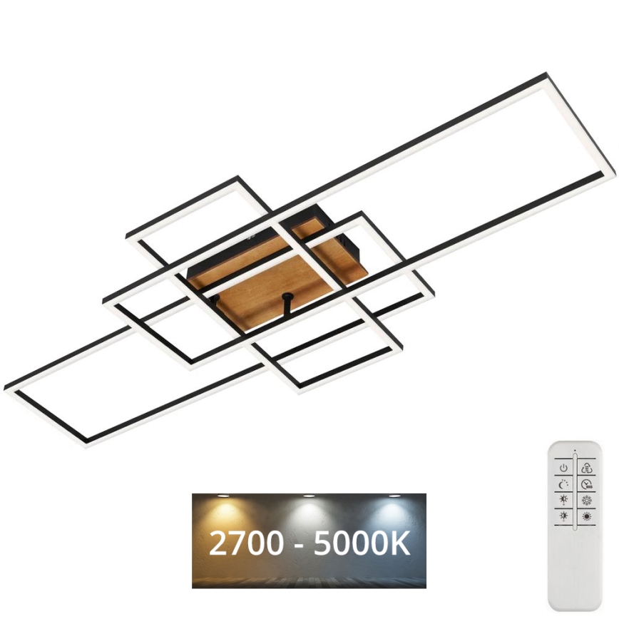 Brilo - Plafonnier à intensité variable FRAME LED/51W/230V 2700-5000K noir/marron + télécommande