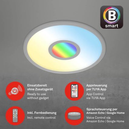 Brilo - Plafonnier à intensité variable RGB CENTRO LED/24W/230V 2700-6500K Wi-Fi Tuya + télécommande