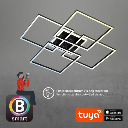 Brilo - Plafonnier LED dimmable FRAME LED/50W/230V 2700-6500K 72,4x72,4cm noir Wi-Fi Tuya + télécommande