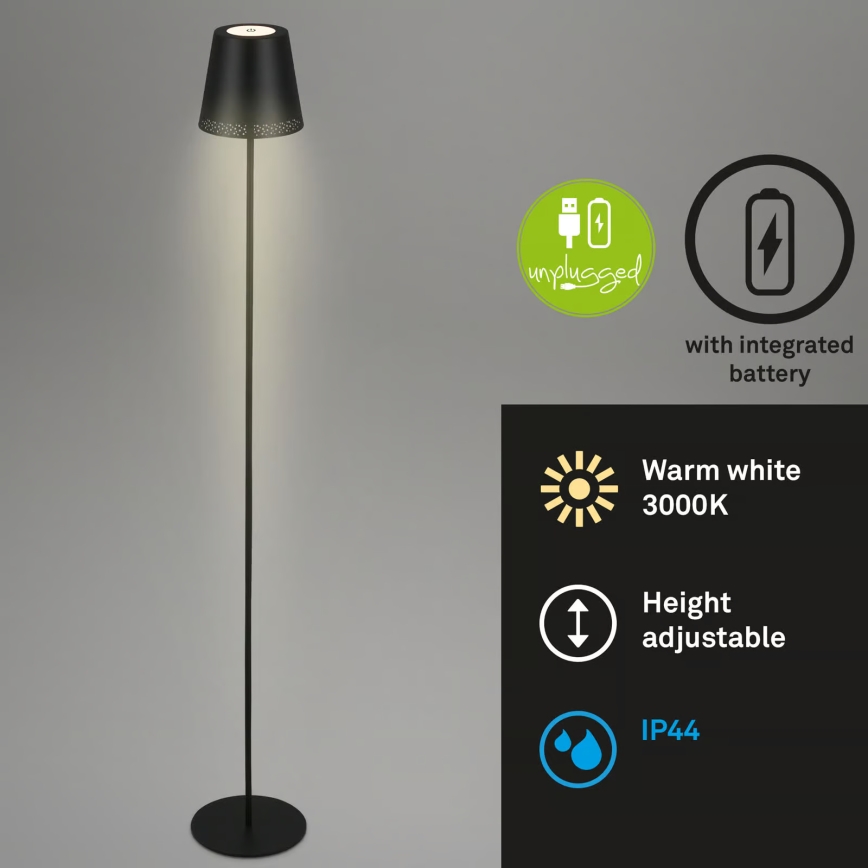 Briloner 1438015 - Lampadaire LED dimmable KIKI LED/4,3W/5V IP44 2600 mAh noir