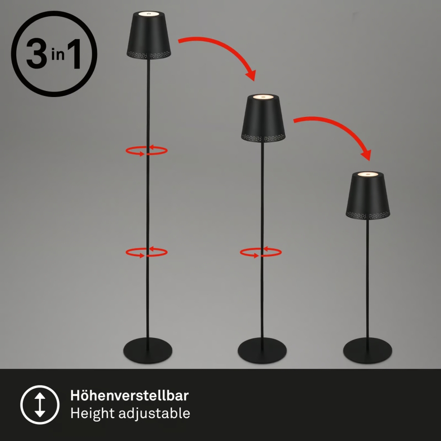 Briloner 1438015 - Lampadaire LED dimmable KIKI LED/4,3W/5V IP44 2600 mAh noir