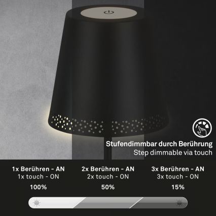 Briloner 1438015 - Lampadaire LED dimmable KIKI LED/4,3W/5V IP44 2600 mAh noir