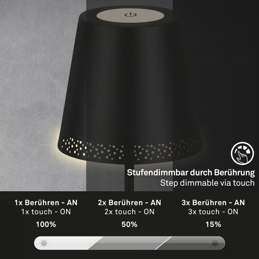 Briloner 1438015 - Lampadaire LED dimmable KIKI LED/4,3W/5V IP44 2600 mAh noir