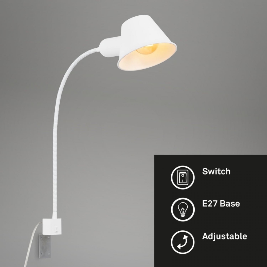 Briloner 2079-016 - Muur flexible lamp 1xE27/10W/230V wit