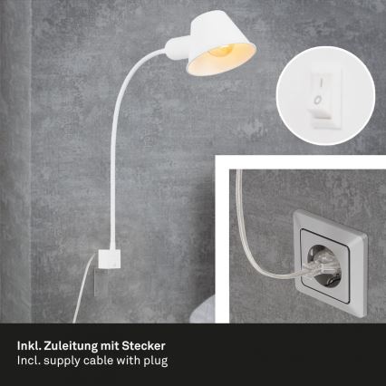 Briloner 2079-016 - Muur flexible lamp 1xE27/10W/230V wit