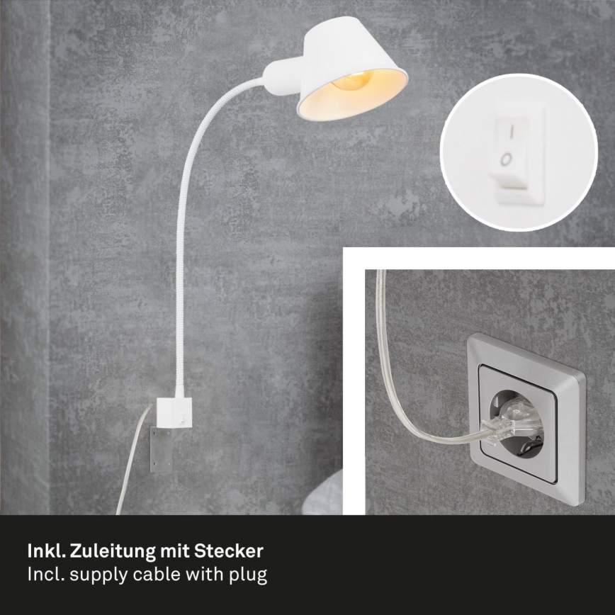 Briloner 2079-016 - Muur flexible lamp 1xE27/10W/230V wit