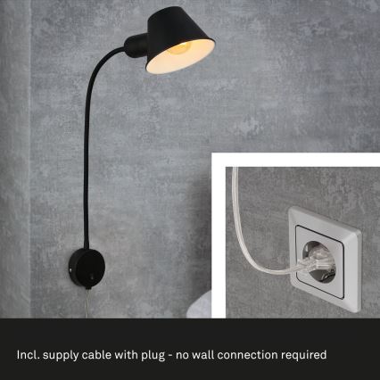 Briloner 2089-015 - Applique murale flexible BRELLO 1xE27/10W/230V, noire