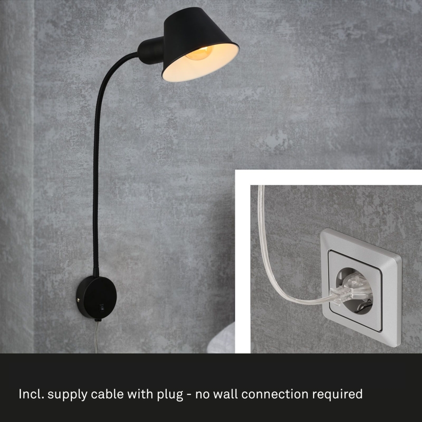 Briloner 2089-015 - Applique murale flexible BRELLO 1xE27/10W/230V, noire