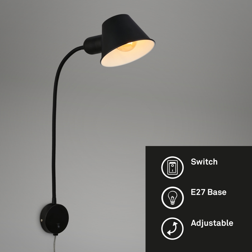 Briloner 2089-015 - Flexibele wandlamp BRELLO 1xE27/10W/230V zwart