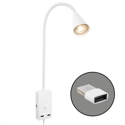 Briloner 2175-016 - Lampe murale flexible avec port USB 1xGU10/10W/230V blanche