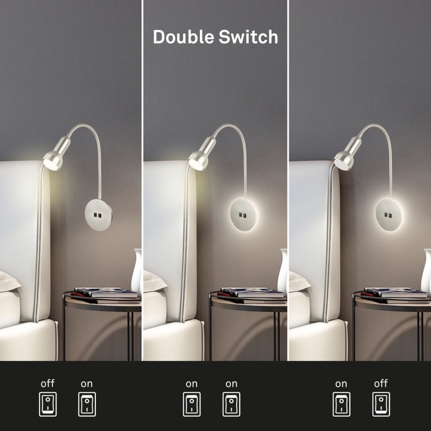 Briloner 2178012 - Applique murale flexible 1xE14/10W/230V + LED/3W chrome mat