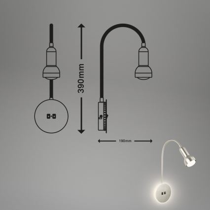 Briloner 2178012 - Applique murale flexible 1xE14/10W/230V + LED/3W chrome mat