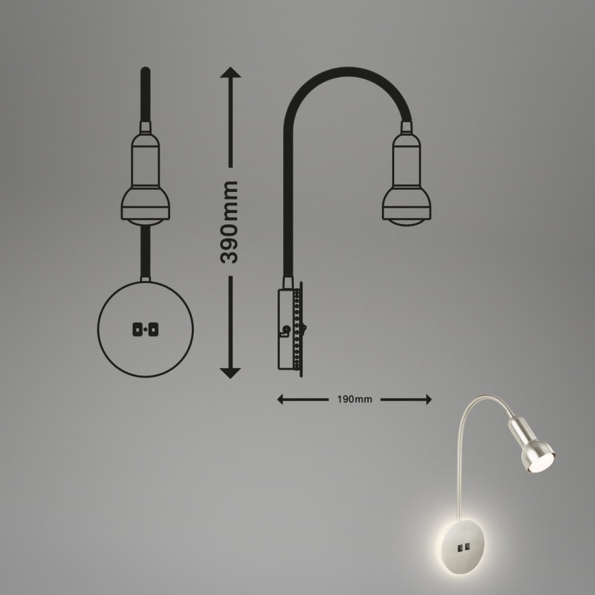 Briloner 2178012 - Applique murale flexible 1xE14/10W/230V + LED/3W chrome mat
