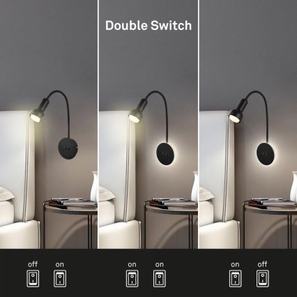Briloner 2178015 - Applique murale flexible 1xE14/10W/230V + LED/3W noir