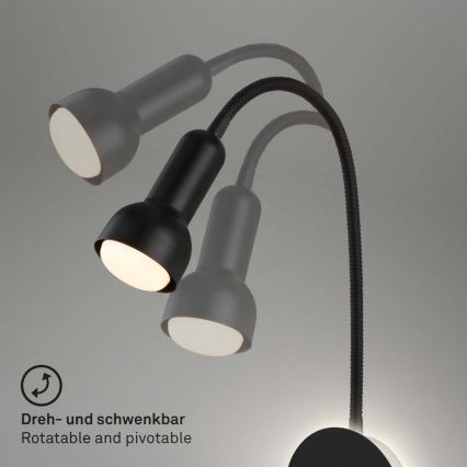Briloner 2178015 - Applique murale flexible 1xE14/10W/230V + LED/3W noir