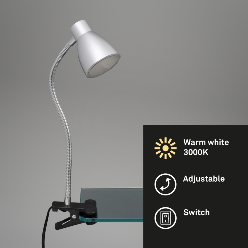 Briloner 2615-014P - LED Lamp met klem GRIP LED/2,5W/230V zilver