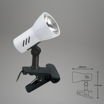 Briloner 2794/016P - Lampe à pince 1xE14/40W/230V noire/blanche
