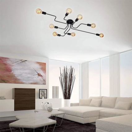 Briloner 2888-085 - Bevestigde hanglamp FARETTO 8xE27/60W/230V zwart