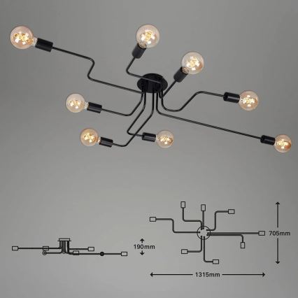 Briloner 2888-085 - Bevestigde hanglamp FARETTO 8xE27/60W/230V zwart