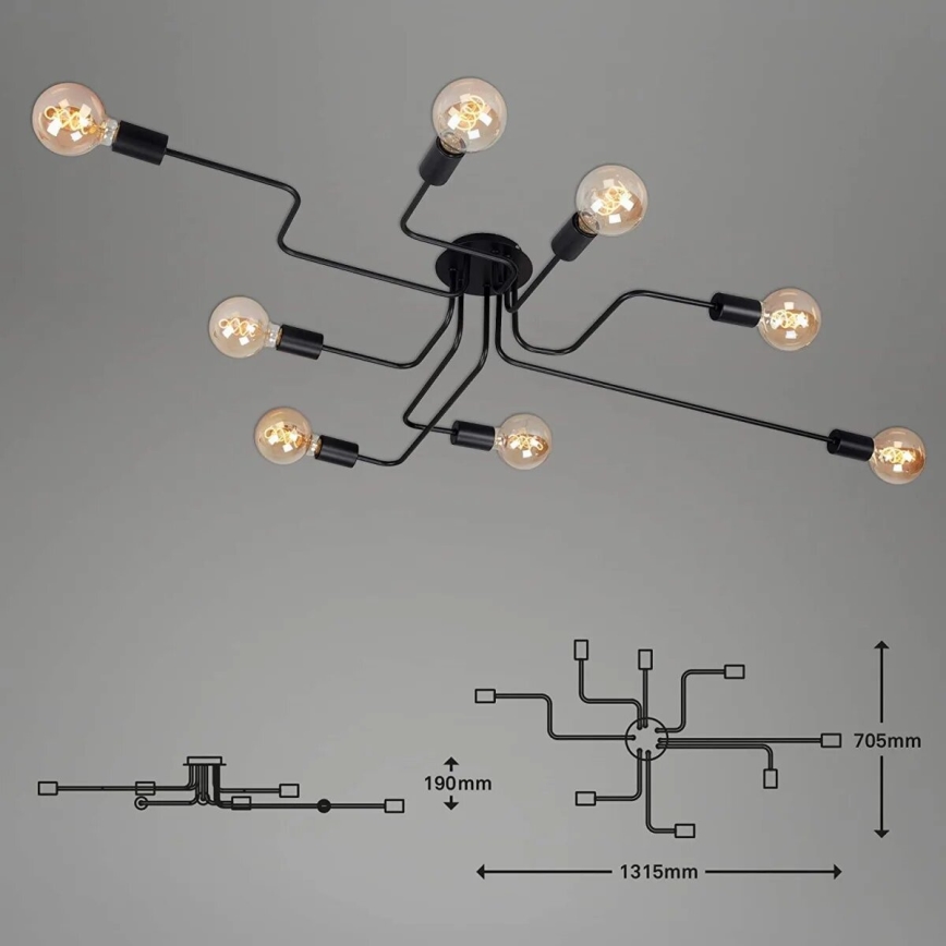 Briloner 2888-085 - Bevestigde hanglamp FARETTO 8xE27/60W/230V zwart
