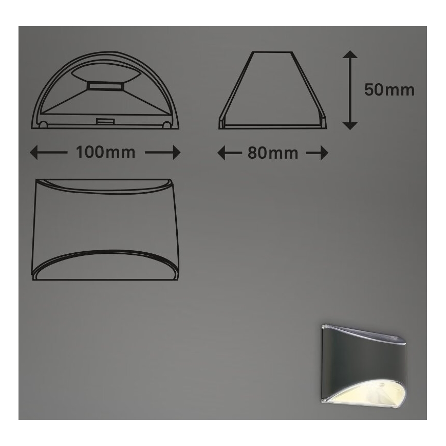 Briloner 3133015 - LED Applique solaire LED/2W/3,7V IP44 3000K 300 mAh