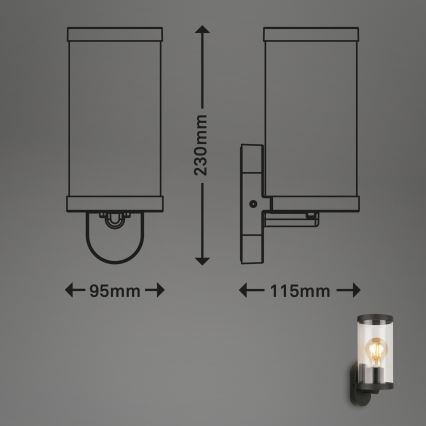 Briloner 3600-015 - Applique murale extérieure KAIRO 1xE27/12W/230V IP44 noir
