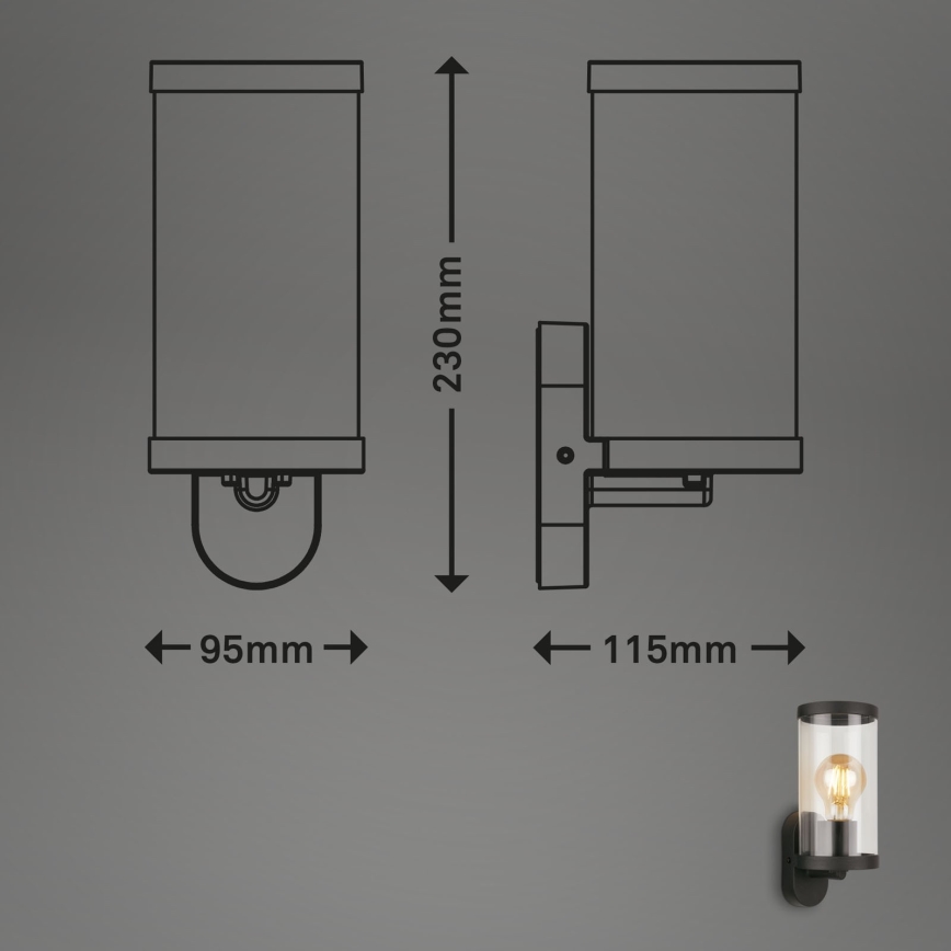 Briloner 3600-015 - Applique murale extérieure KAIRO 1xE27/12W/230V IP44 noir
