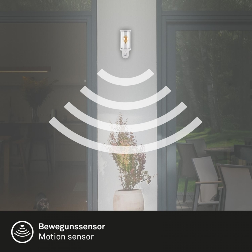 Briloner 3628-016 - Wandlamp voor buiten met sensor KAIRO 1xE27/12W/230V IP44 wit