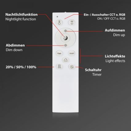 Briloner 3709-016 - Plafonier RGBW à intensité variable LED/22W/230V 4000K d. 38 cm blanc + Télécommande