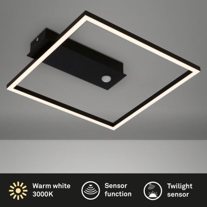 Briloner 3770-015 - LED plafondlamp met bewegings- en schemersensor FRAME LED/14W/230V 3000K 30x32 cm zwart
