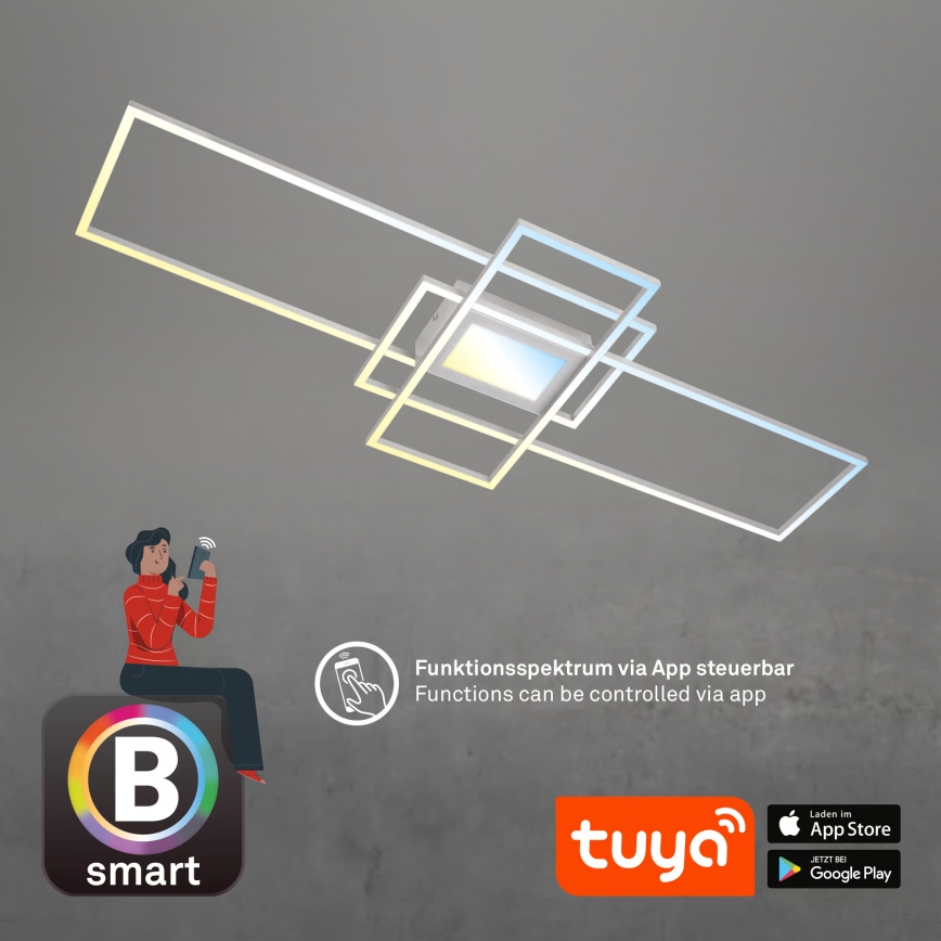 Briloner 3812019 - Plafonnier LED dimmable RAM LED/56W/230V Wi‑Fi Tuya 111x42 cm + télécommande