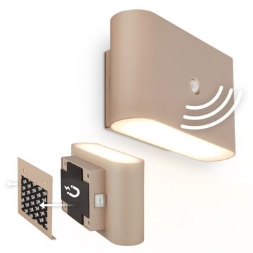 Briloner 3878011 - Applique murale LED rechargeable avec capteur de mouvement et crépusculaire CHAT LED/3W/5V 2000 mAh beige