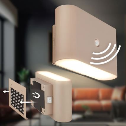 Briloner 3878011 - oplaadbare LED-wandlamp met bewegings- en schemersensor CHAT LED/3W/5V 2000 mAh beige