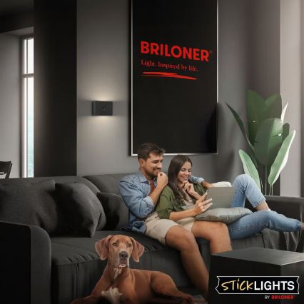 Briloner 3878015 - LED oplaadbare wandlamp met bewegings- en schemersensor CHAT LED/3W/5V 2000 mAh zwart
