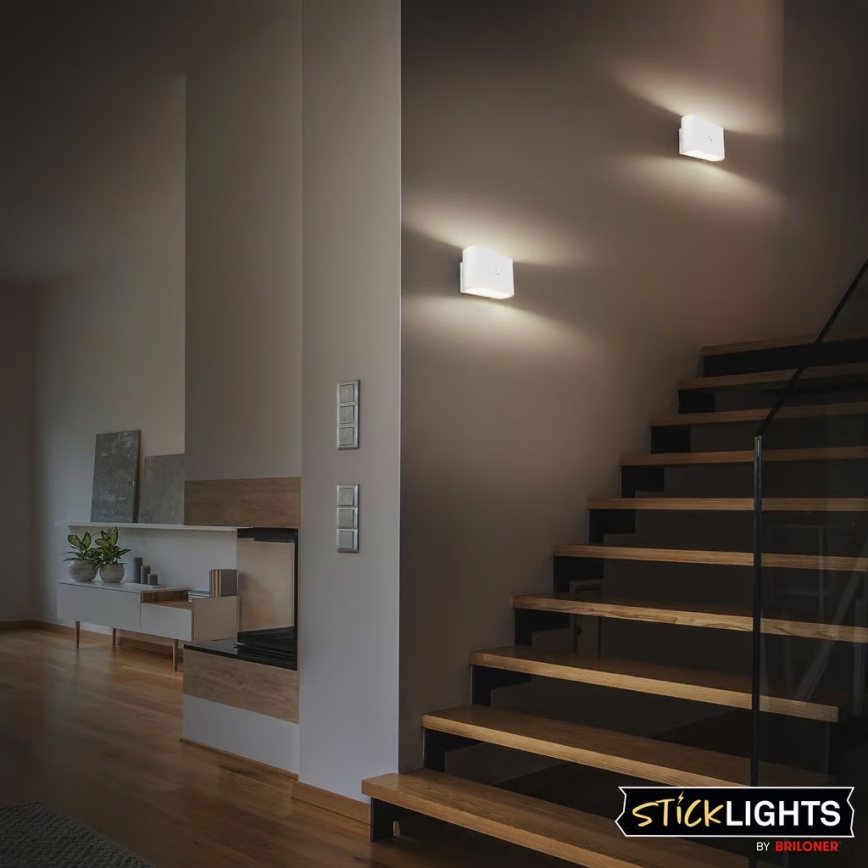 Briloner 3878016 - Applique murale LED rechargeable CHAT avec détecteur de mouvement et détecteur crépusculaire LED/3W/5V 2000 mAh blanche
