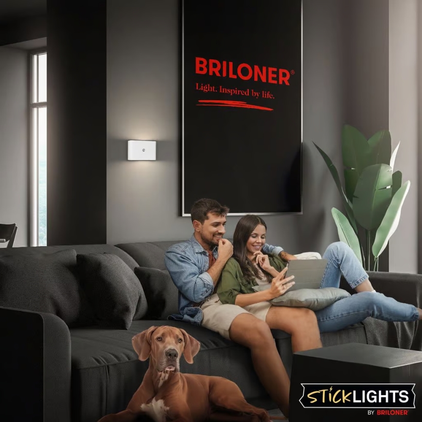 Briloner 3878016 - Applique murale LED rechargeable CHAT avec détecteur de mouvement et détecteur crépusculaire LED/3W/5V 2000 mAh blanche