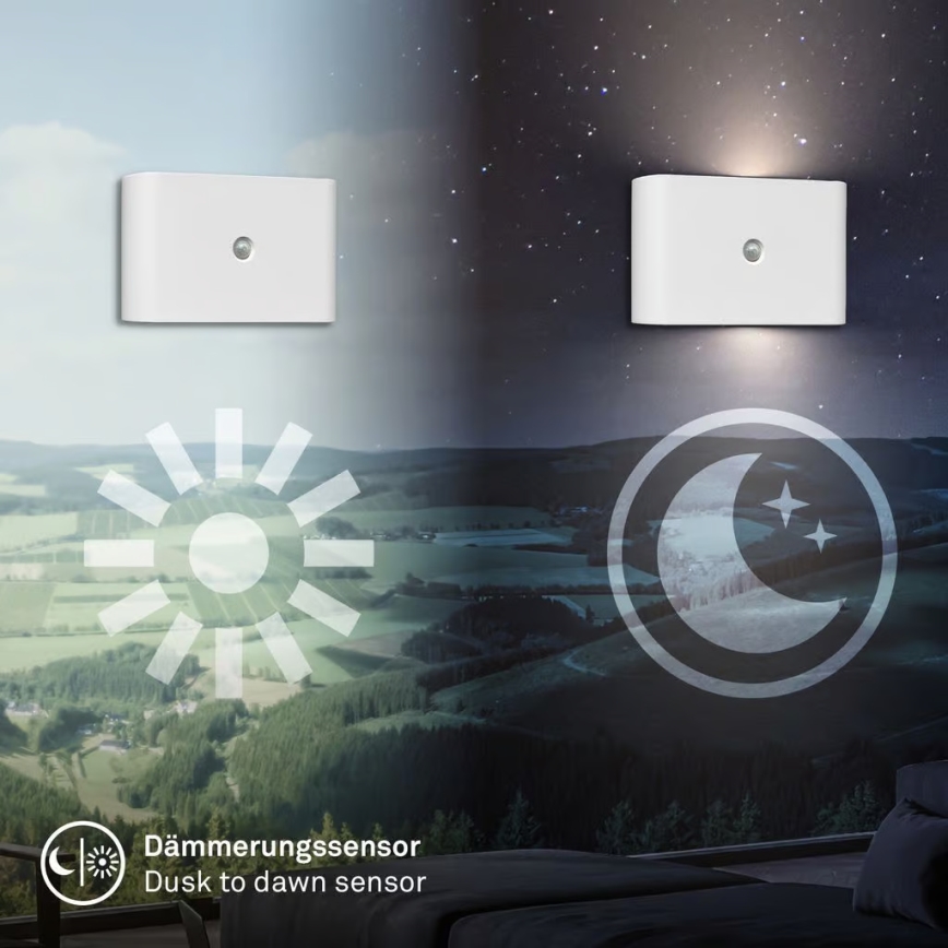 Briloner 3878016 - Applique murale LED rechargeable CHAT avec détecteur de mouvement et détecteur crépusculaire LED/3W/5V 2000 mAh blanche