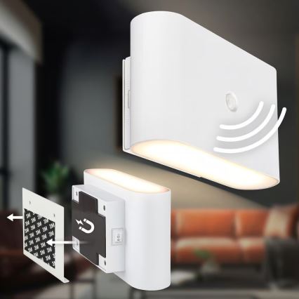 Briloner 3878016 - Oplaadbare LED-wandlamp met bewegings- en schemersensor CHAT LED/3W/5V 2000 mAh wit